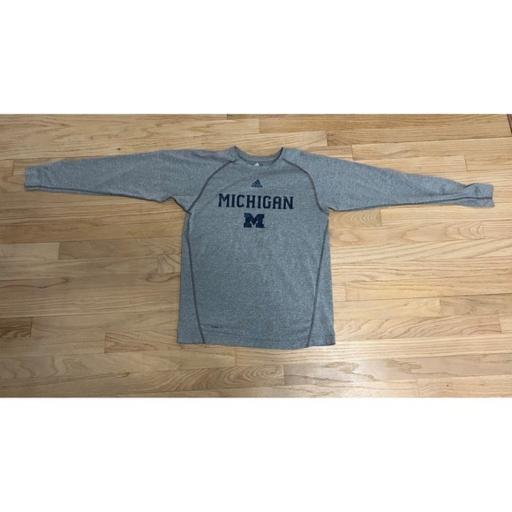 Adidas Michigan Wolverines Long Sleeve Athletic Shirt Gray Mens Size L